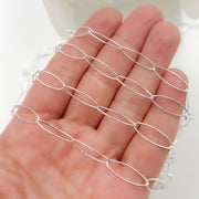 Sterling Silver Smooth Marquise Shape Link Chain